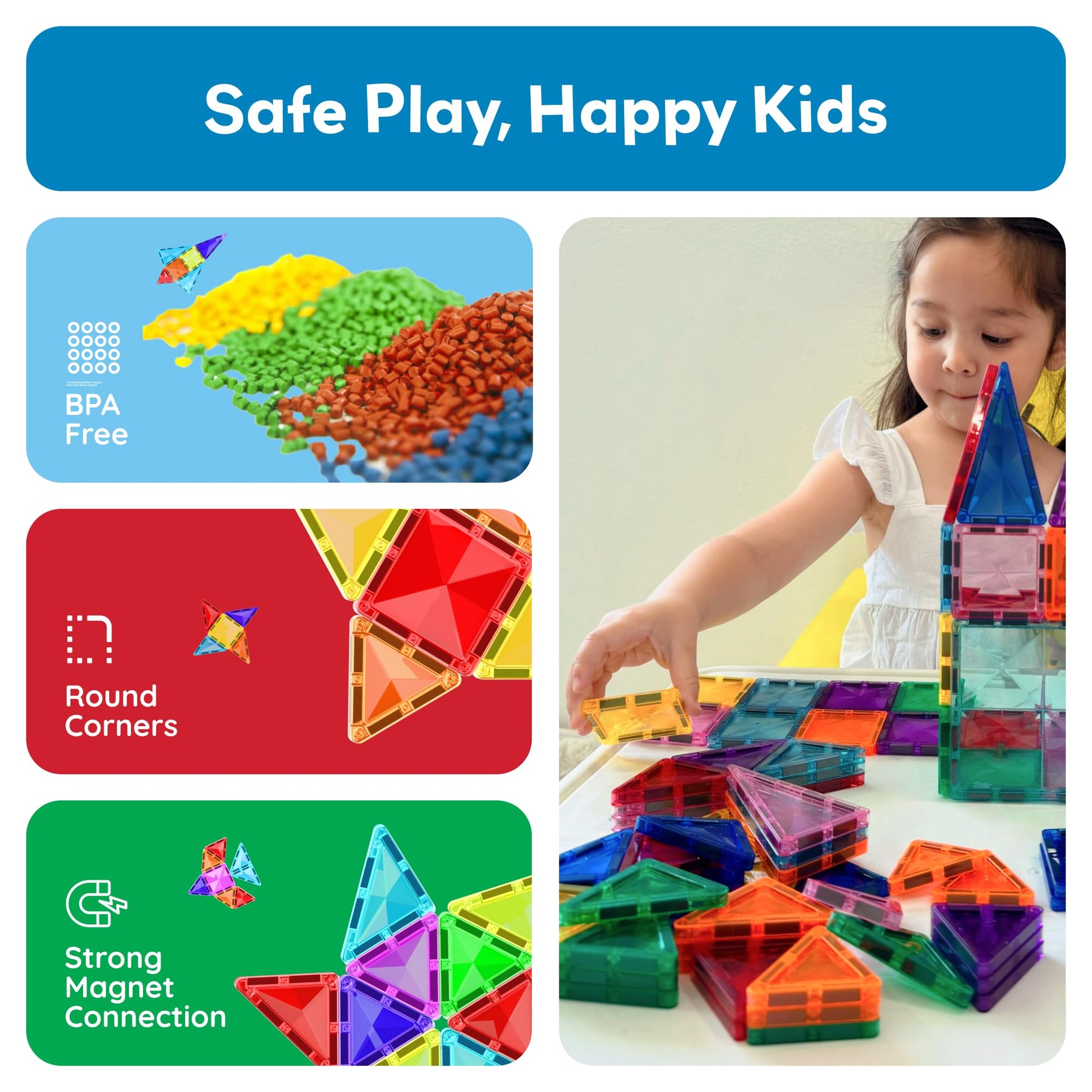 PicassoTiles Magnetic Tiles Building Blocks Mini Size Diamond Series Magnet Toys Travel Size On-The-Go Magnets Construction Sensory Toys Gifts