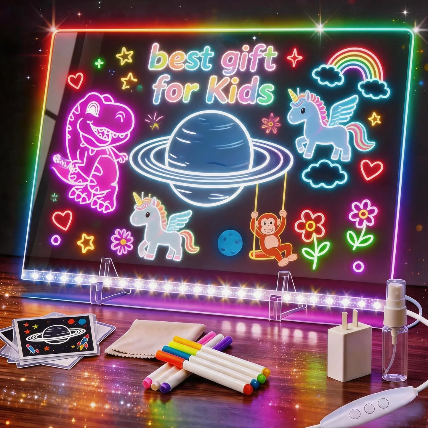 20”Inch LED Drawing Lumi Board for Kids - Acrylic Dry Erase Board with 13 Light Effects,Glow Doodle Board Gifts for Kids, Creative Fun & Christmas