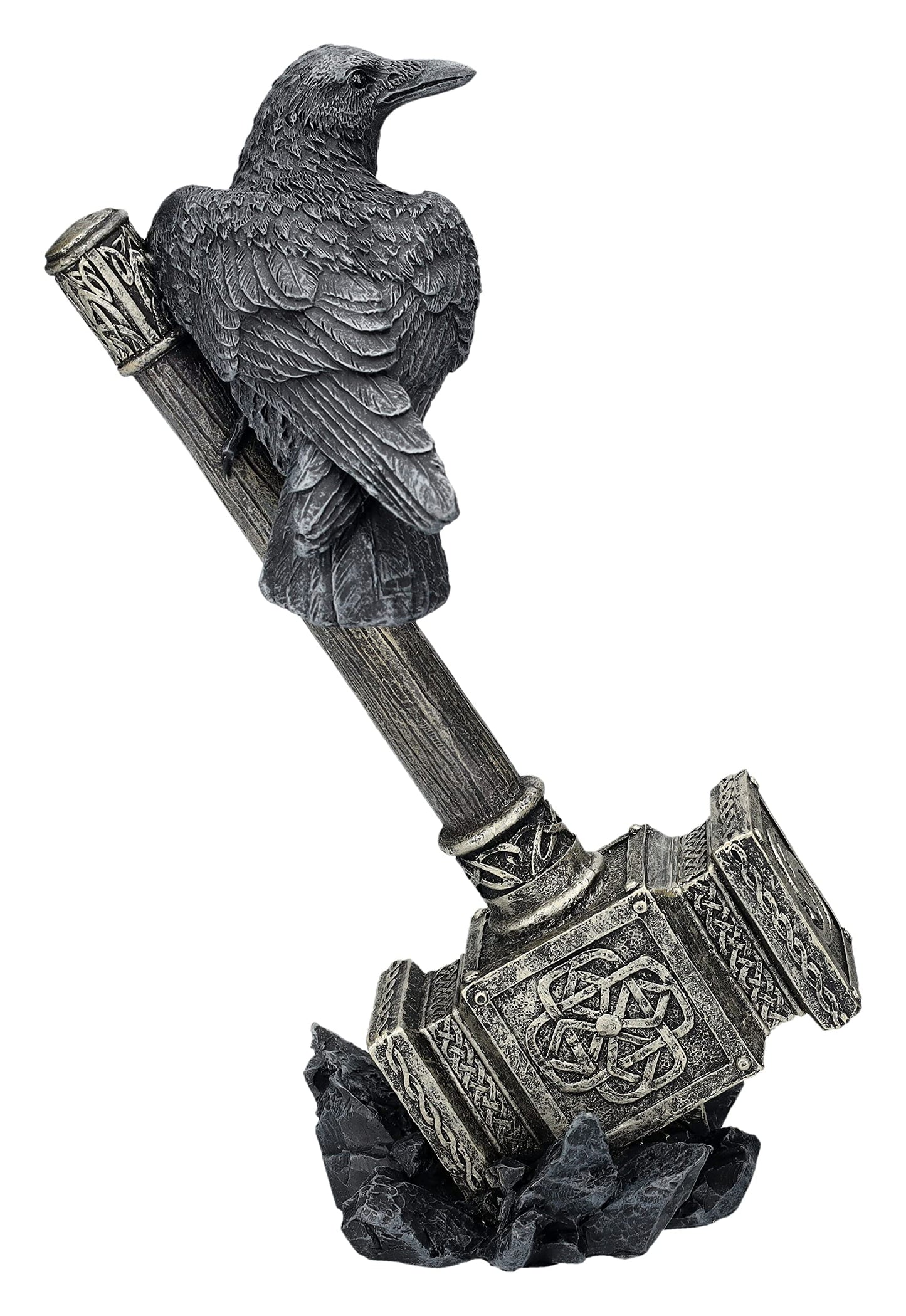 Pacific Giftware Thor's Hammer Figure with Raven Viking Odin Decoration - Norse Mythology Collectible Statue, Bronze