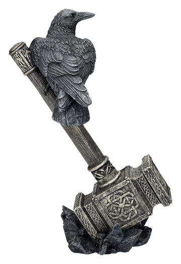 Pacific Giftware Thor's Hammer Figure with Raven Viking Odin Decoration - Norse Mythology Collectible Statue, Bronze