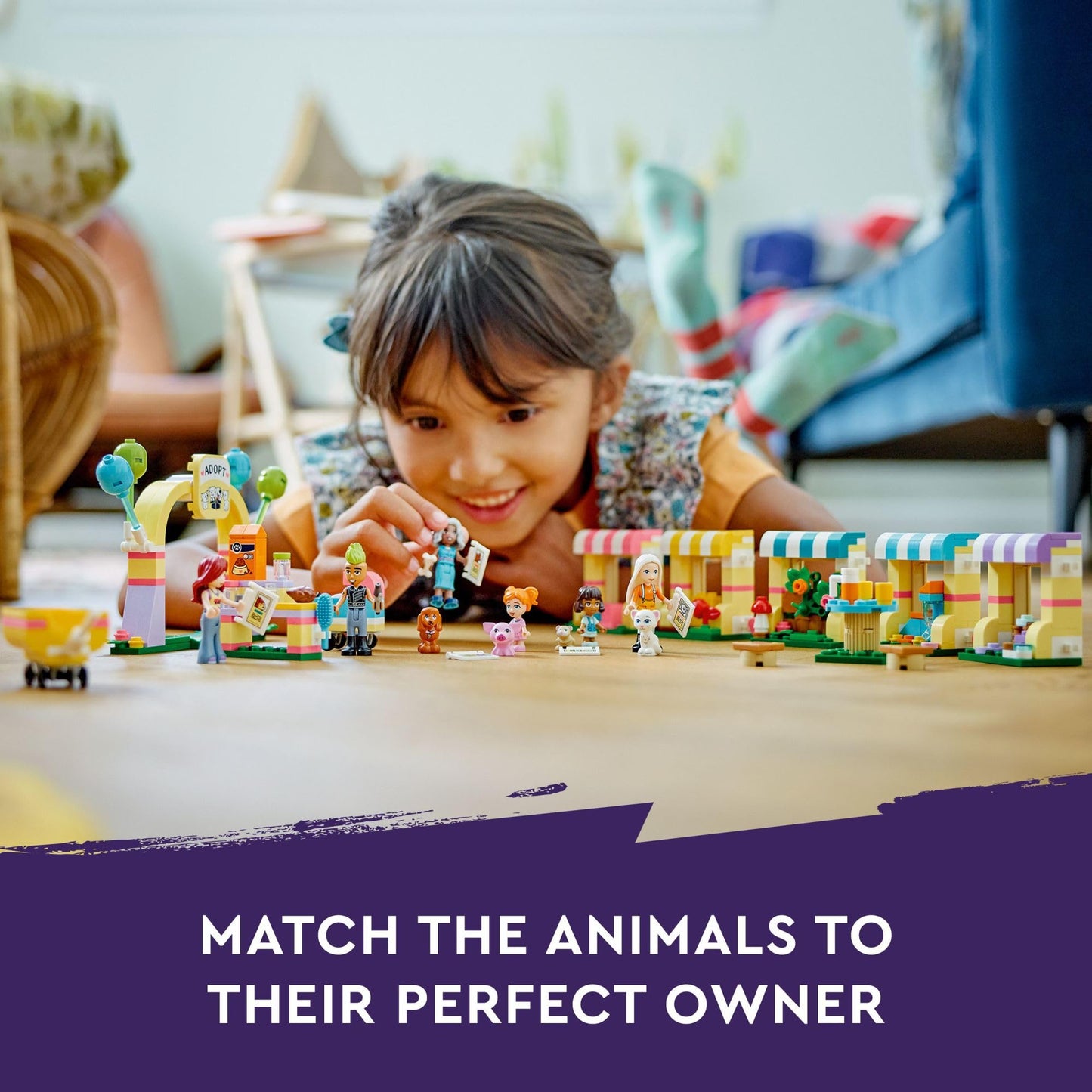 LEGO Friends Pet Adoption Day Toy, Animal Set, Pretend Play, Gift Idea for Kids, Girls and Boys Aged 6 Years and Up, with 7 Characters and 5 Animal