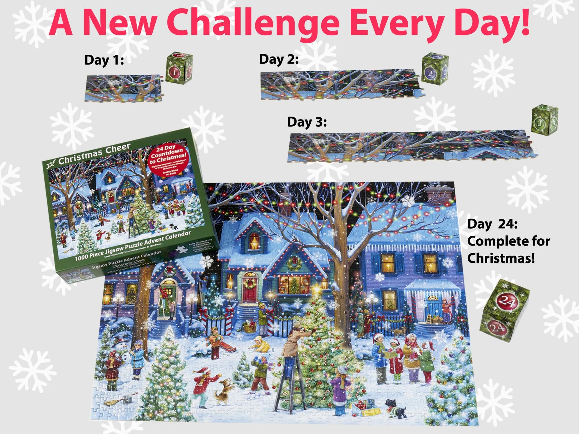 Advent Calendar Jigsaw Puzzle 1000 Pieces - Christmas Cheer by Vermont Christmas Company - Count Down to Christmas Jigsaw Puzzle - Use Year After Year