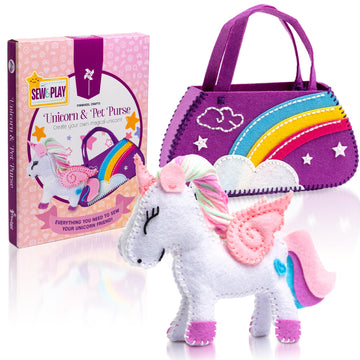 Pinwheel Crafts Beginner Sewing Kit for Kids Ages 5 6 7 8-12+ - Make Your Own Unicorn Purse Kids Sewing Kit - Play & Learn to Sew Craft Box, Girls