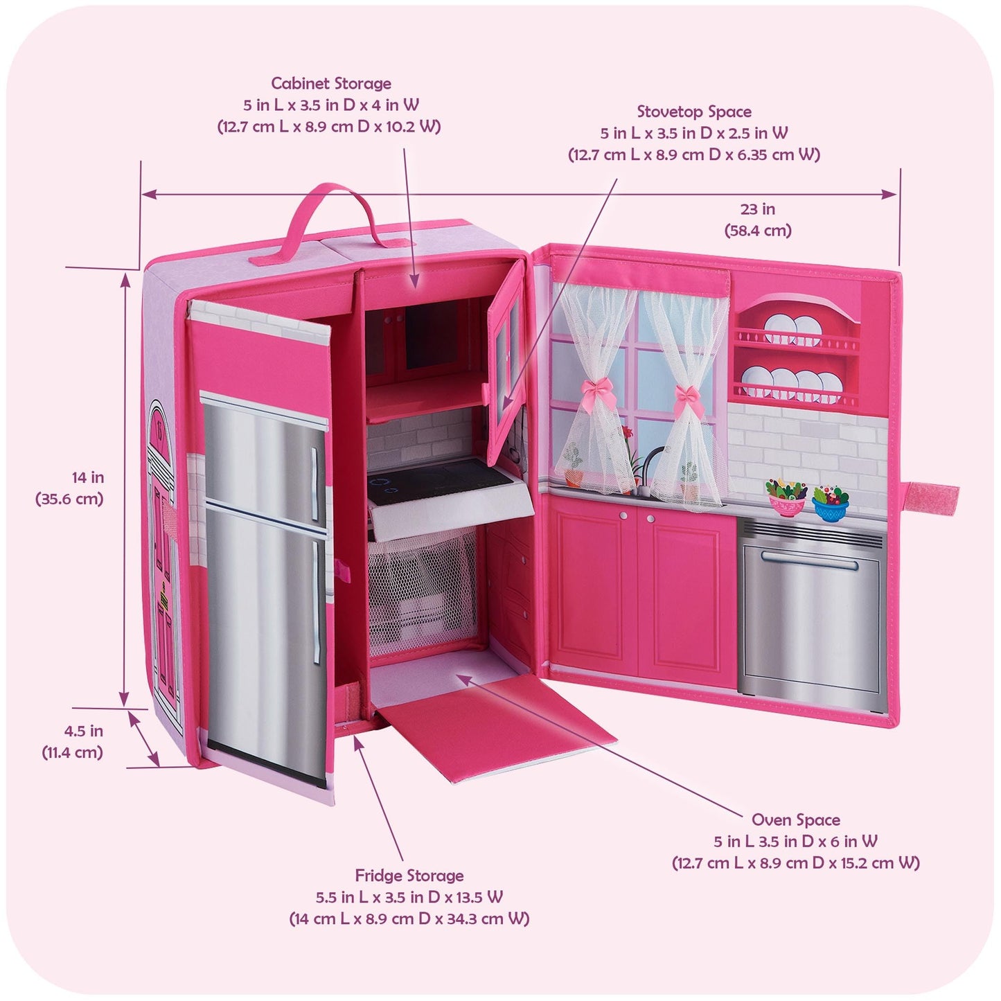 Badger Basket Portable Doll Kitchen Set for 12 Inch Dolls - Includes Oven, Fridge, Table, Chairs & Accessories