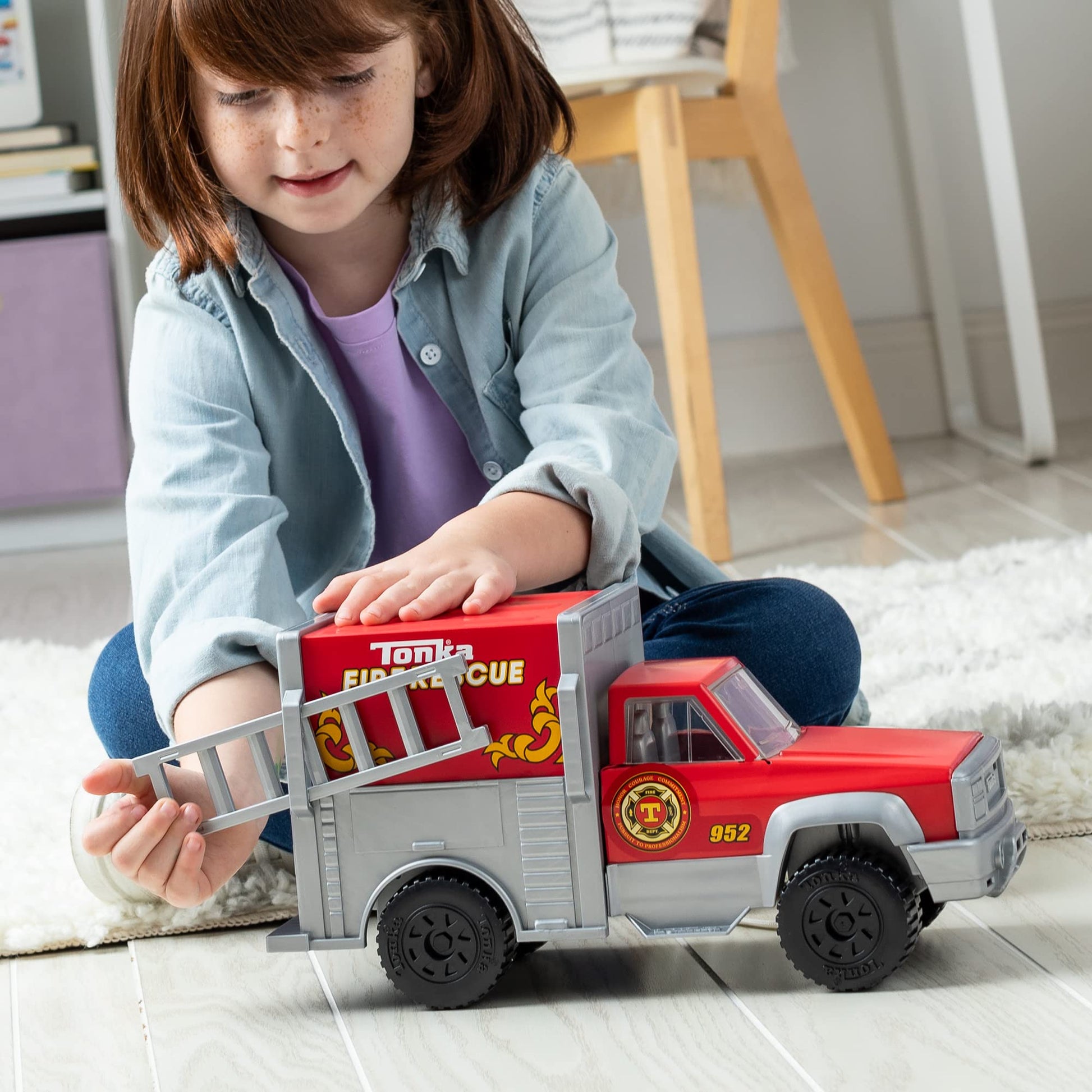 Tonka Steel Classics Fire Rescue Truck - Made with Steel & Sturdy Plastic, Red Toy Construction Truck, Boys and Girls, Kids, Toddlers, Ages 3+