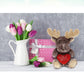 DolliBu I Love You Valentine Plush Brownish Sitting Moose - Cute Soft Cuddly Stuffed Animal with Red Heart Gift for Valentines Day, Birthday Present