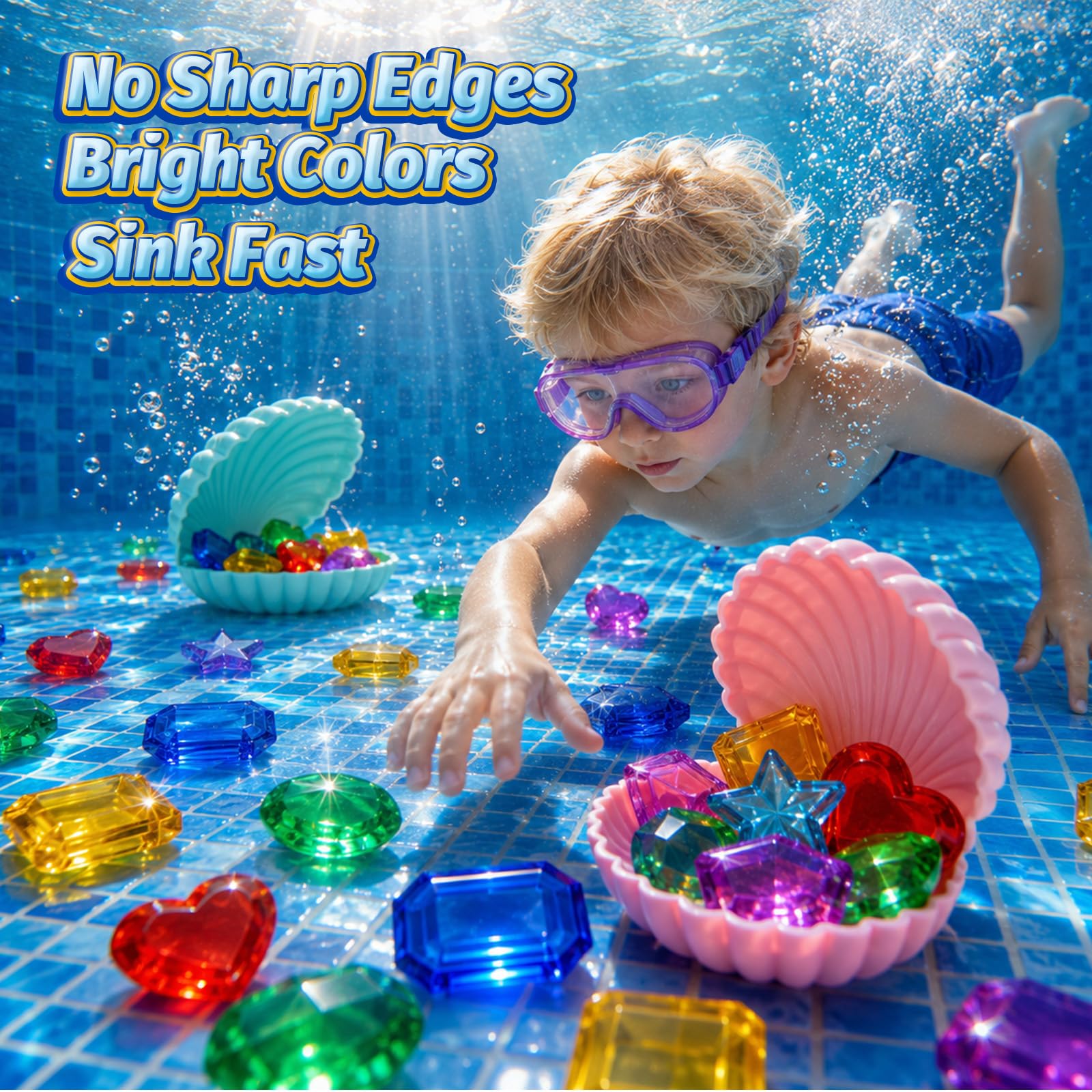 PARGAGAM Diving Pool Toys for Kids 80PCS, Bulk Underwater Gems, Seashells and Treasure Game Set with Storage Bag, Swimming Toys for Pool Party Summer