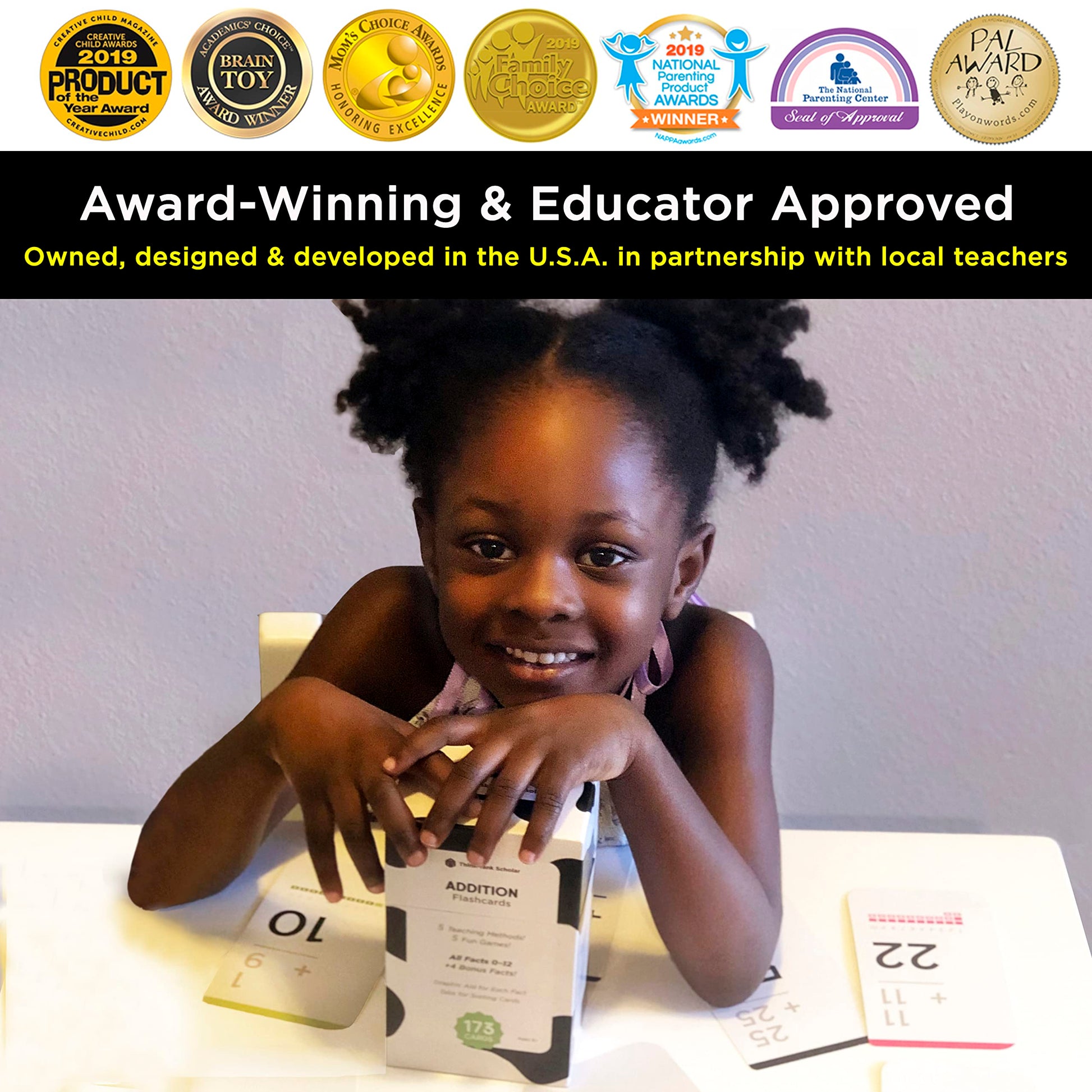 Think Tank Scholar 173 Addition Flash Cards Set (Award Winning) All Facts 0-12 Answer on Back, for Kids in Kindergarten, 1ST, 2ND, 3RD Grade Class or