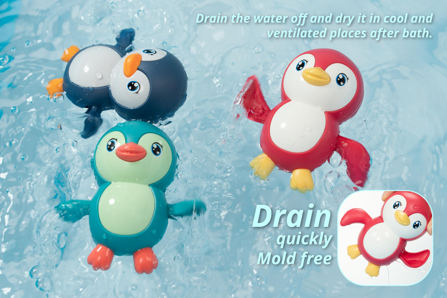 DUCKBOXX XX Bath Toys Wind up Backstroke Swimming Penguins for Kids 18M+ (3pcs)