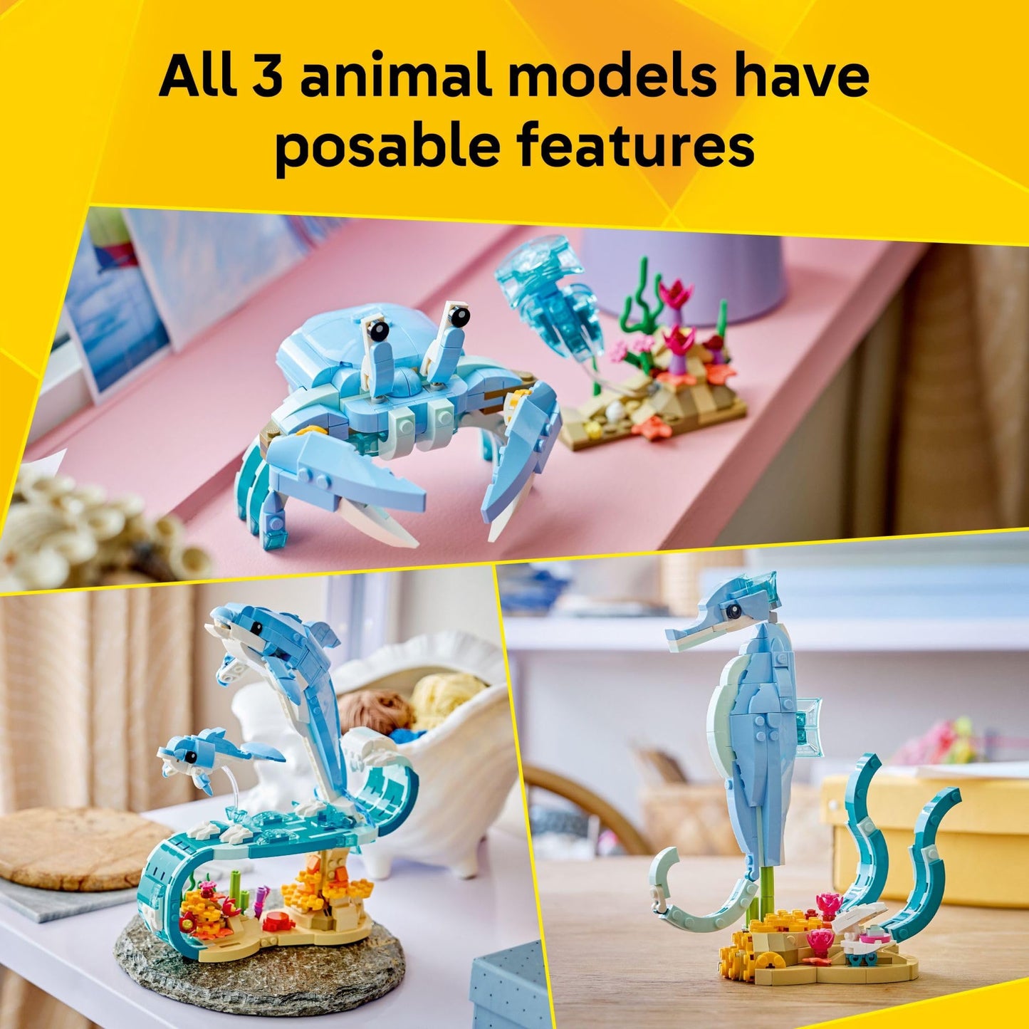 LEGO Creator 3 in 1 Sea Animals: Beautiful Dolphins Building Toy for Girls, Boys, & Kids, Ages 8+ - Gift for Birthdays - Build a Dolphin, Seahorse, or