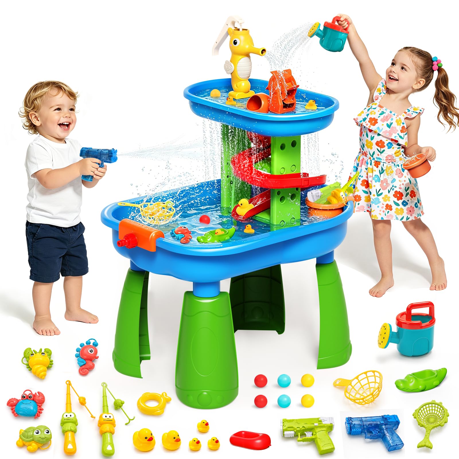 Water Table for Kids Ages 3-8,STEM 28PCS Rain Shower Sand & Water Play Set