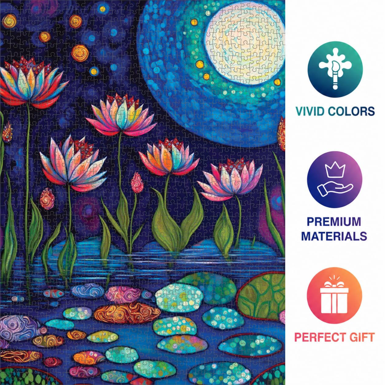 Cross & Glory | Jigsaw Puzzles for Adults | Waterlilies by Moonlight