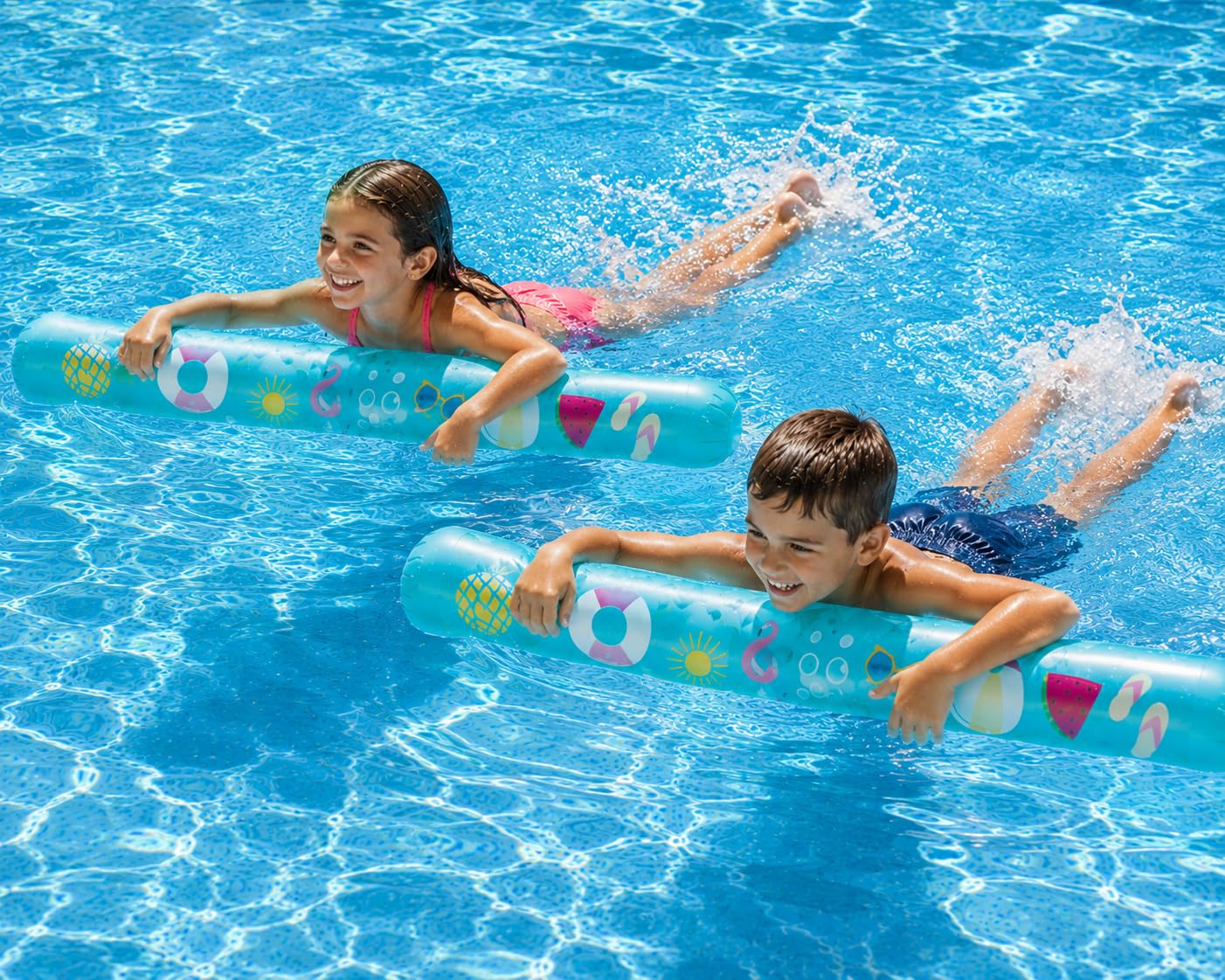 4E's Novelty 4 Ft Inflatable Noodles for Pool - 2 Pack- 48" PVC Giant Blow up Pool Noodles Jumbo Floats for Adults Swimming Pool