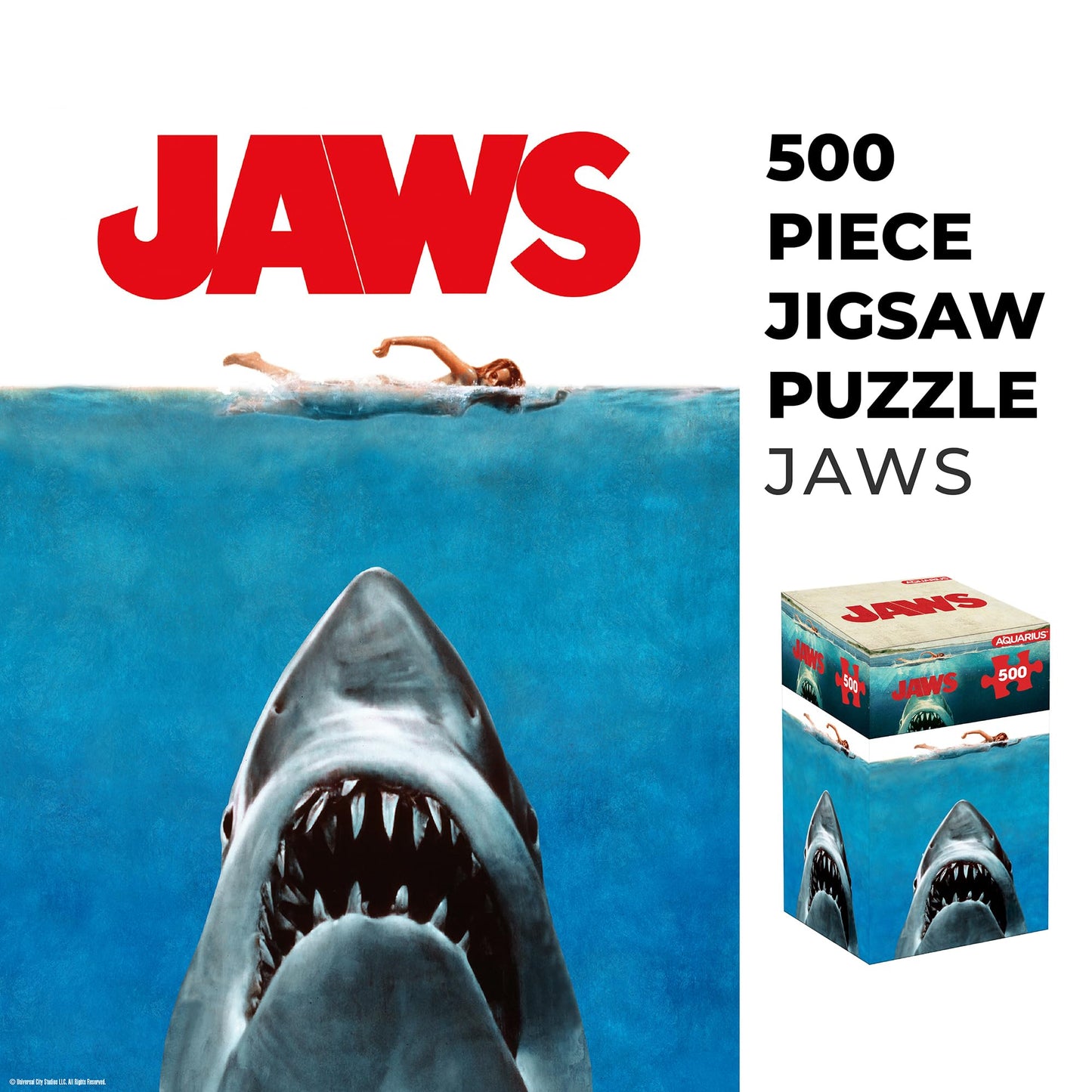 Aquarius Jaws 500 Piece Jigsaw Puzzle for Adults - Jaws One Sheet Movie Shark Puzzles Merchandise 14"x19" Collectible Gift