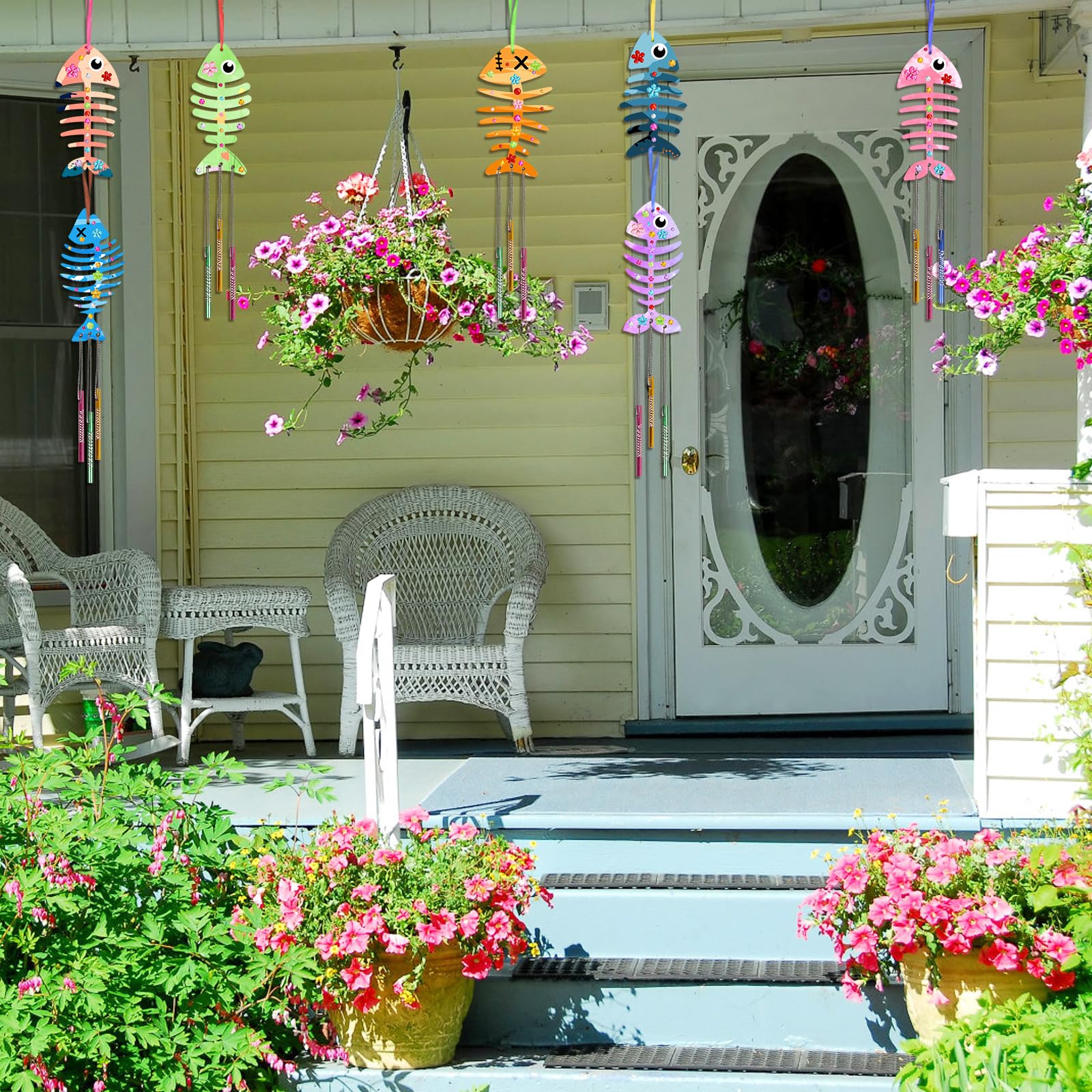 Fennoral 30 Pack Wind Chime Kit Make Your Own Fish Wind Chime Wooden Arts and Crafts for Girls Boys Ornaments DIY Coloring Spring Summer Craft