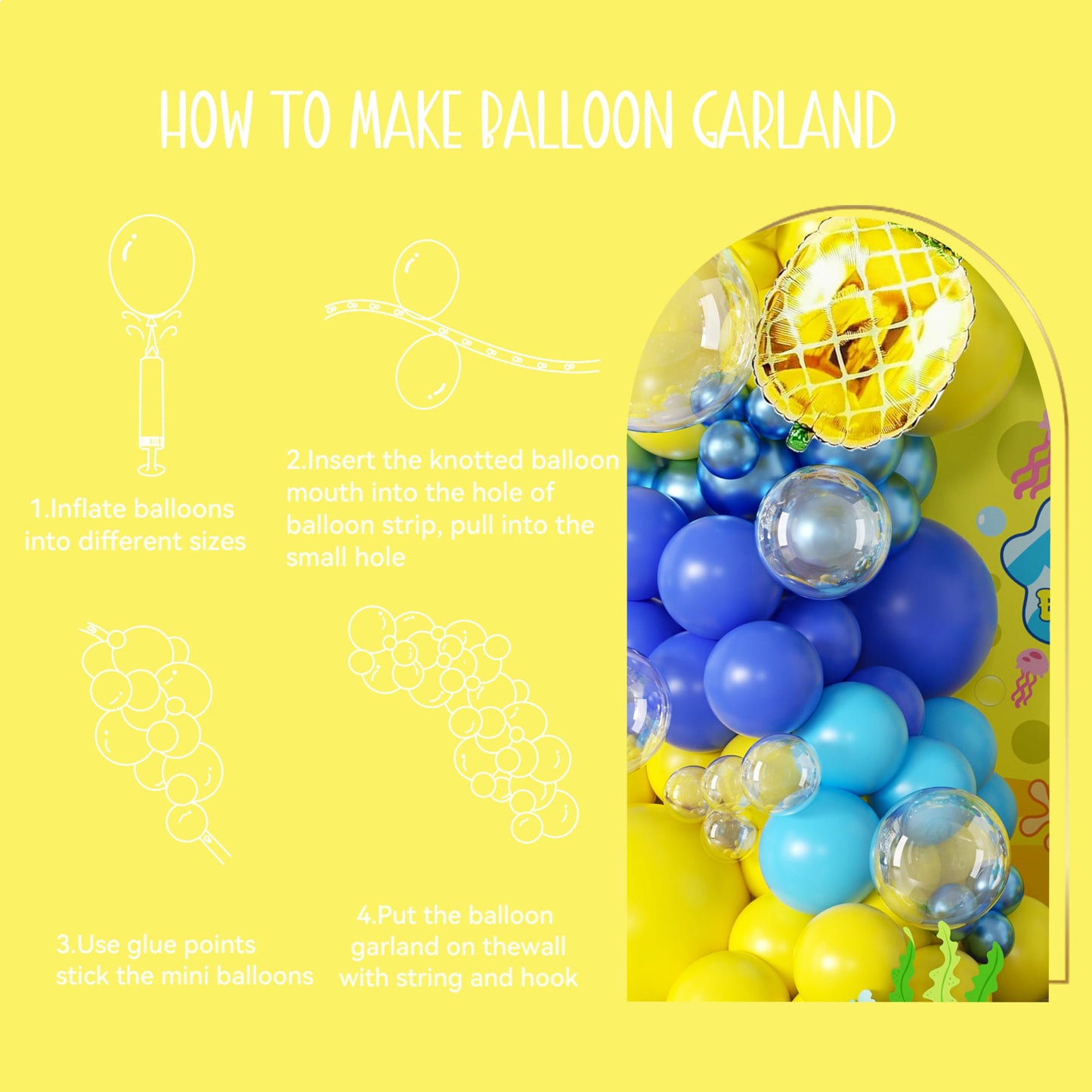 100pcs Hawaii Balloons Garland Arch Kit with Balloons for Birthday Decorations,Party Supplies for boys Girls (Sponge)