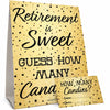 DISTINCTIVS Retirement Party Game - Guess How Many Candies in the Jar - Black and Gold Retirement Game with 5" x 7" Sign and 30 Guessing Cards
