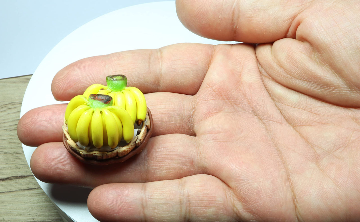Realistic Guava, Banana and Purple Grapes Fruit Basket Figurine, Miniature Dollhouse Accessory, Perfect DIY Dollhouse Kitchen
