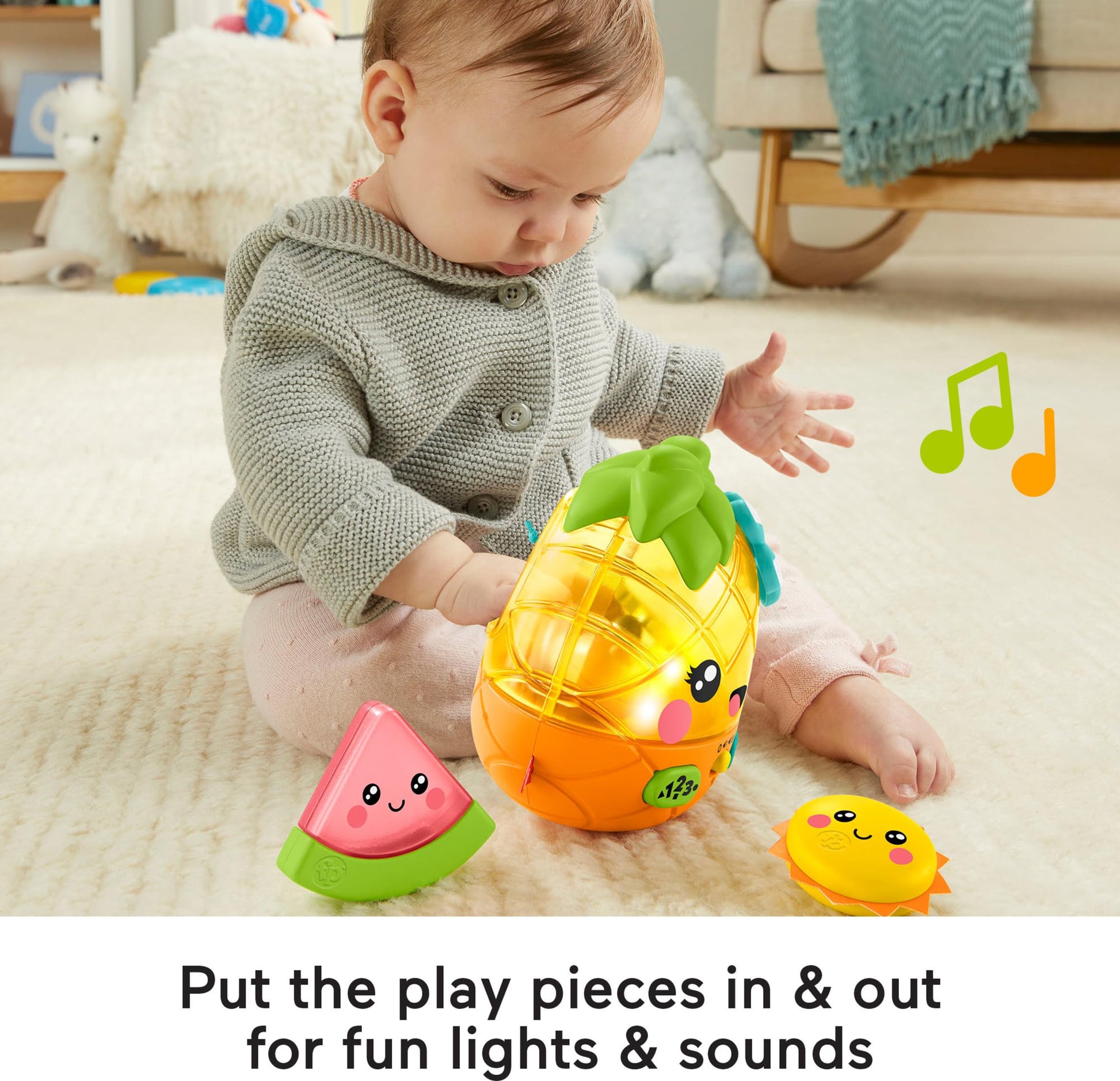 Fisher-Price Paradise Pals Magical Lights & Tunes Pineapple, electronic learning toy with music and lights for baby ages 6-36 months