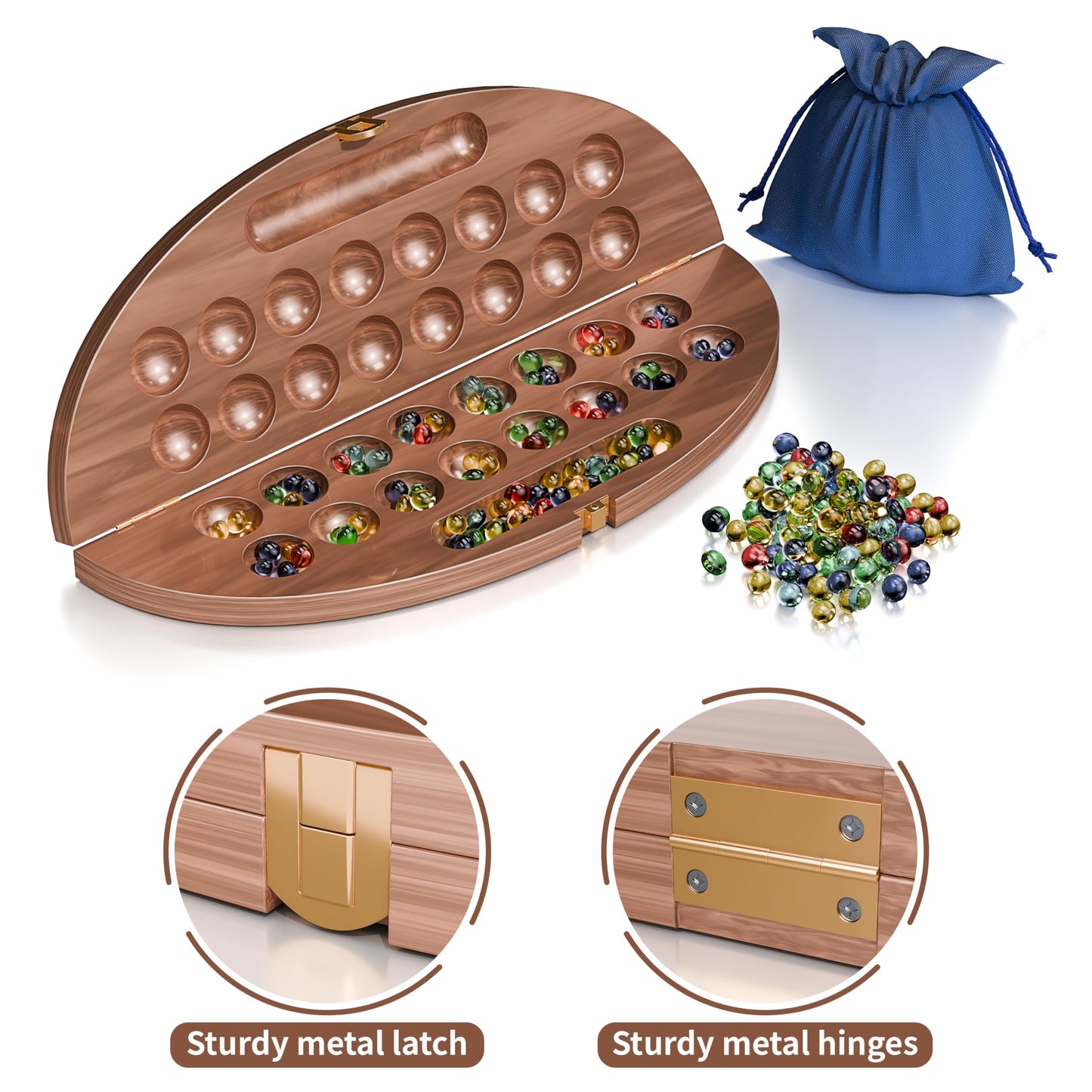 Wooden Mancala Board Game Set, Classic 2-Player Folding Game, Fun Classic Table Game with Solid Wooden Board for Adults (Wood)