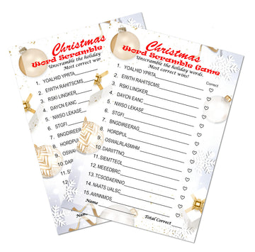 RokAPary Christmas Word Scramble Game, Christmas Holiday Party Ideas, Play Pack of 30 Cards 5”x7”. Made in USA