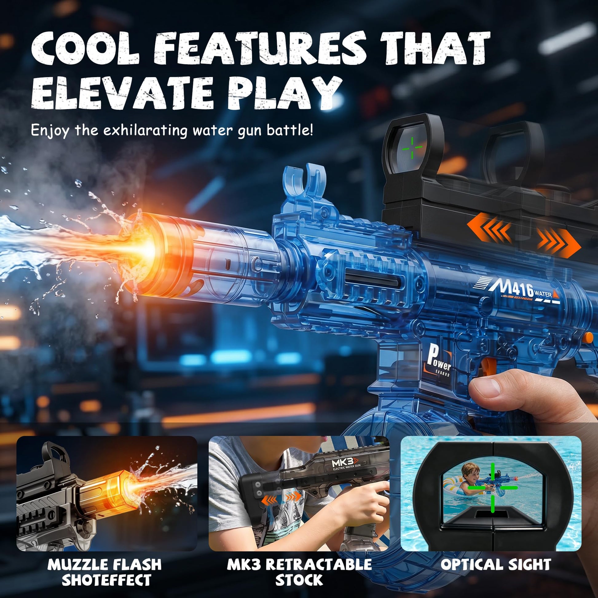 2 Pack Electric Water Guns for Adults, Squirt Guns for Kids with Light Up and Large Capacity, Powerful Water Gun Up to 28-32FT Range for Summer