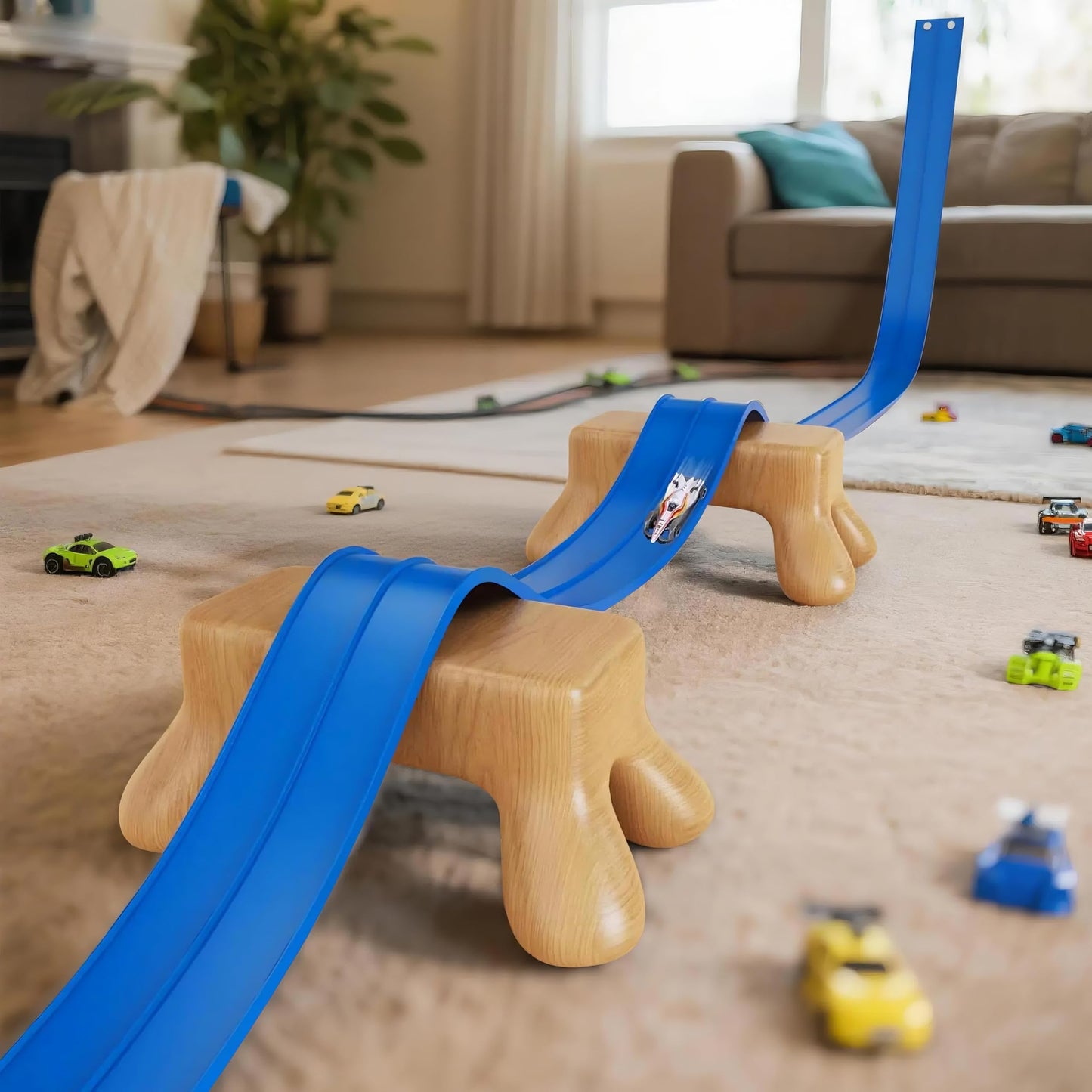 JCHENBH 15 Ft Flexible Race Car Track Compatible with Diecast 1/64th Cars,with 8 Small Racecars and 8 Suction Cups?The Construction of This Classic