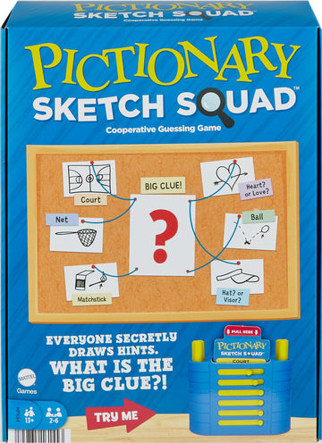 Mattel Games Pictionary Sketch Squad Cooperative Party Game with Clues Case, 2- to 6-Player Drawing Game