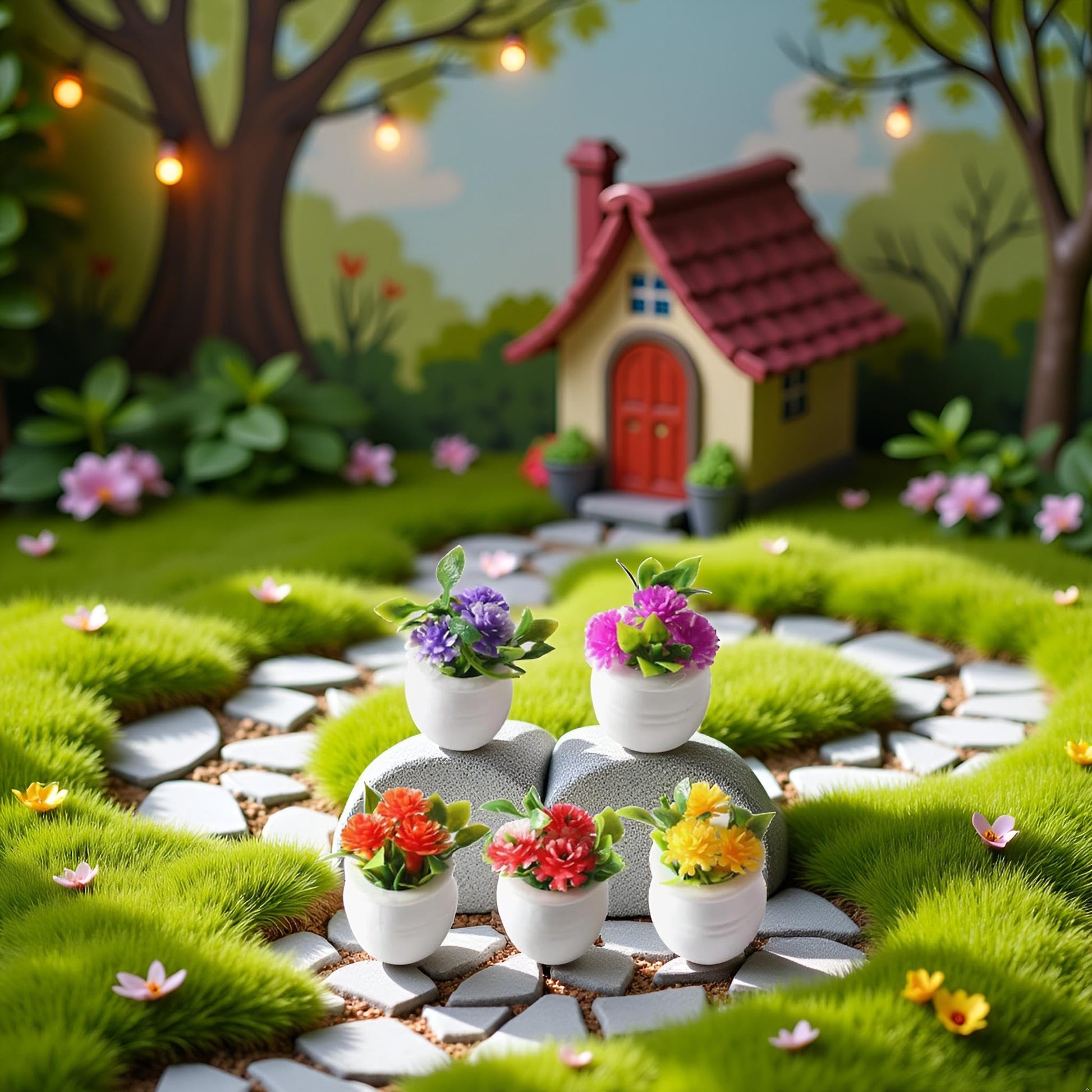 5 Pcs Colorful Miniature Dollhouse Flowers Mini Faux Potted Flowers Tiny Fairy Garden Flowers Doll House Garden Plants Mini Artificial Flower Plants