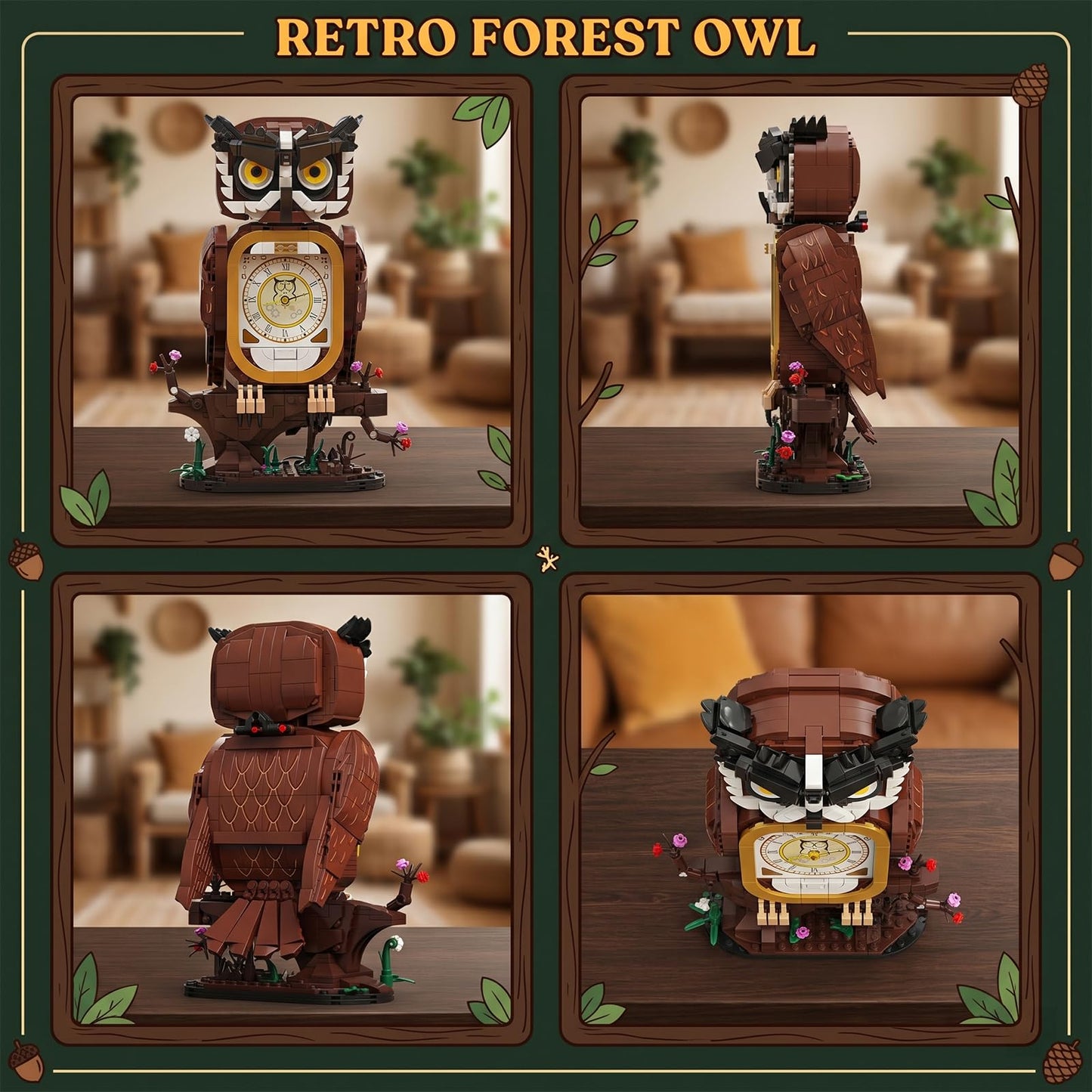 HJPLPXH Owl Clock Building Block Set, Working Clock Display Gift for Adult