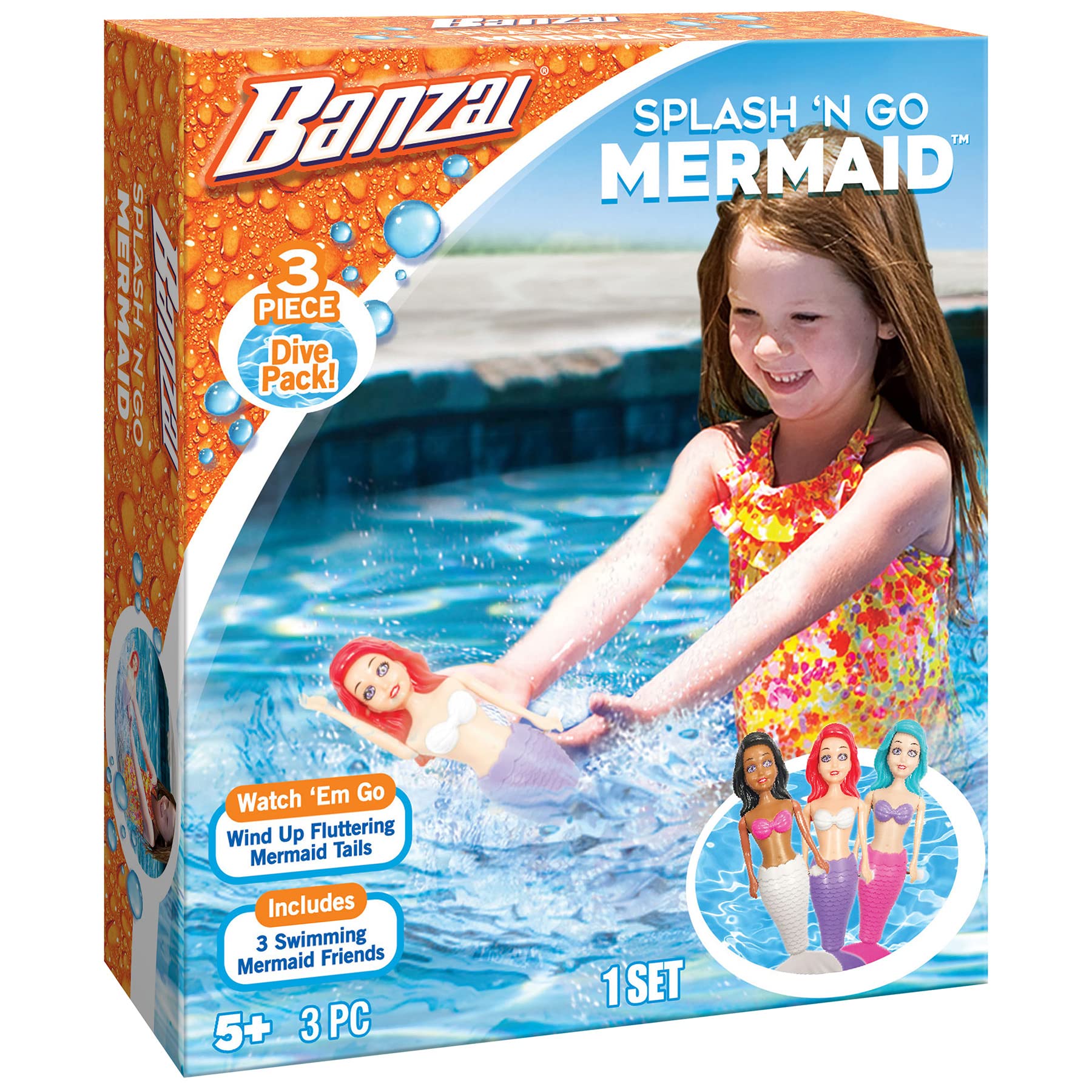 Banzai 3 Piece Splash 'N Go Mermaid Water/Pool Toy Dive Set