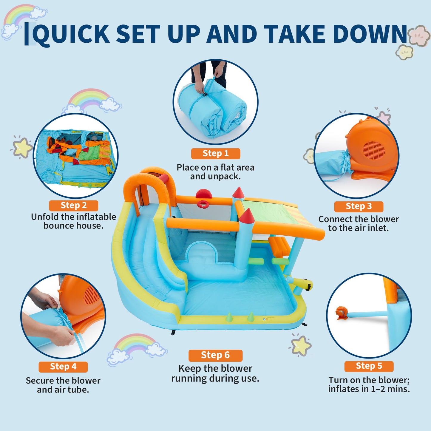 Garvee 12-in-1 Kids Inflatable Bounce House with 450W Blower
