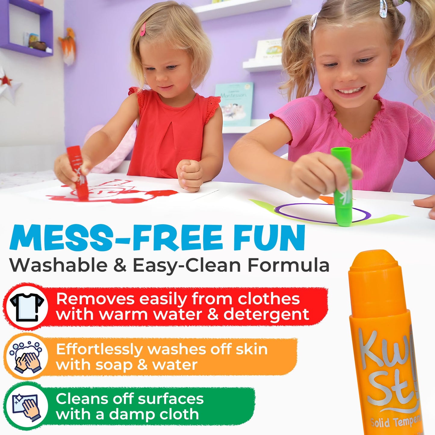 Kwik Stix Solid Tempera Paint Sticks, 12 Colors, Washable Paint Sticks for Kids, Super Quick Drying, Non-Toxic, Allergen Free, Comes in Classic