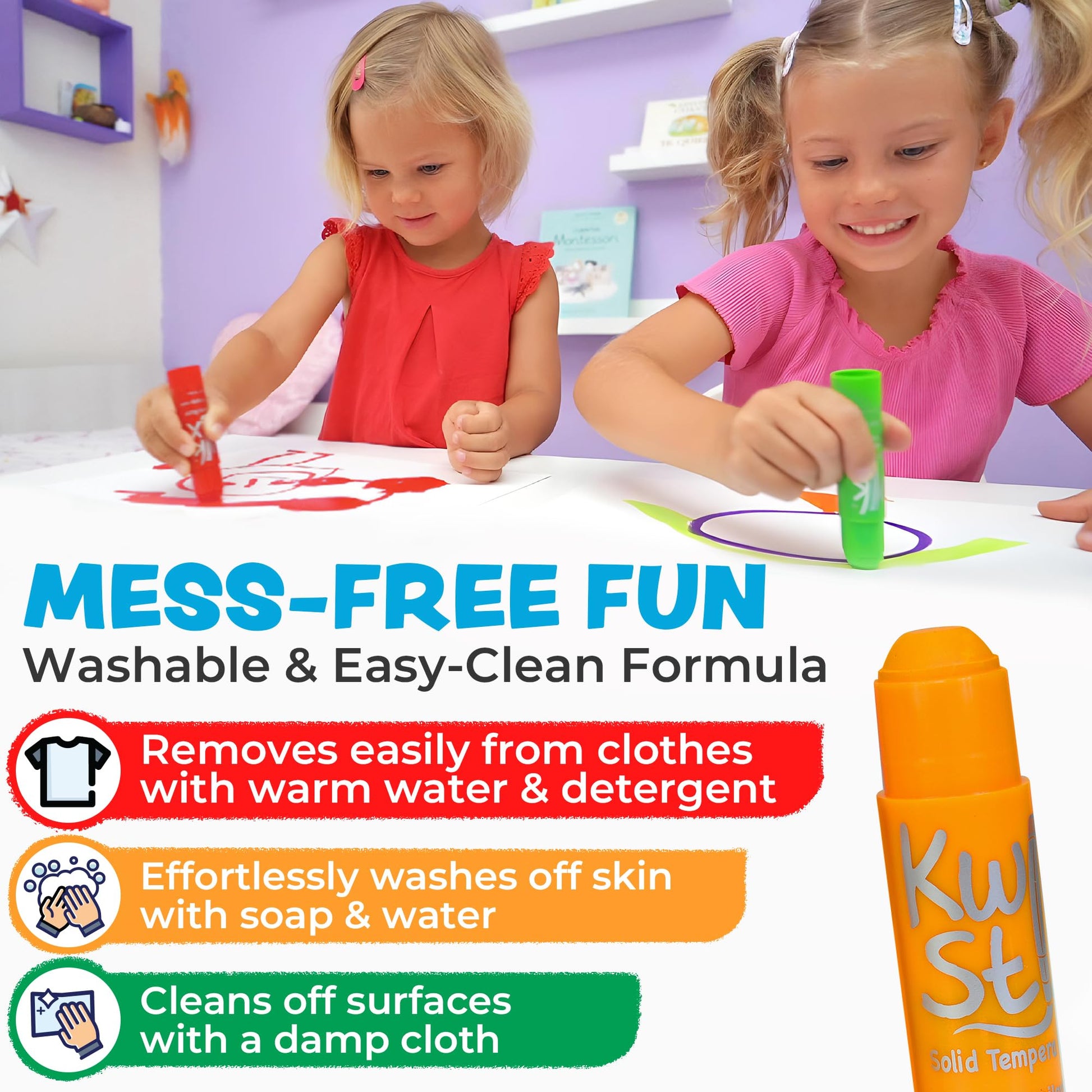 Kwik Stix Solid Tempera Paint Sticks, 12 Colors, Washable Paint Sticks for Kids, Super Quick Drying, Non-Toxic, Allergen Free, Comes in Classic