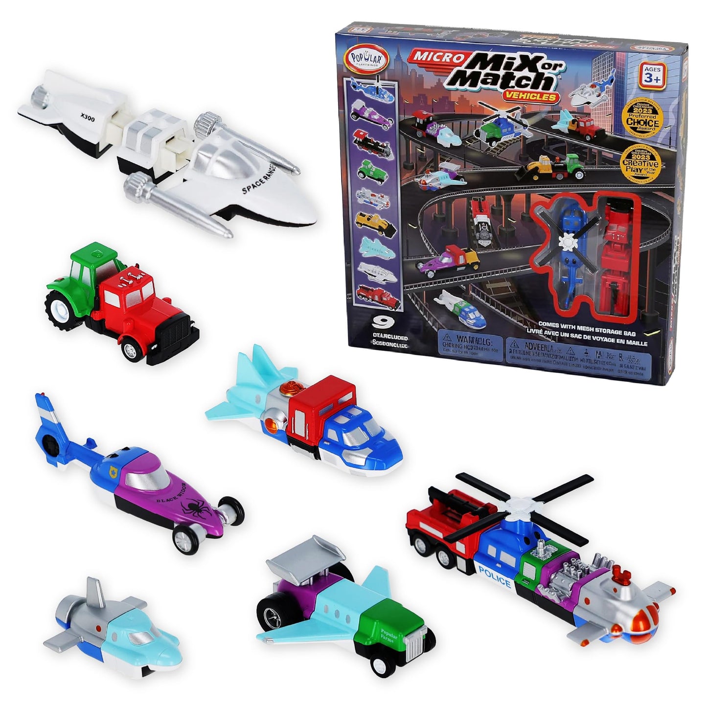 Popular Playthings Magnetic Vehicles for Toddlers 1-3, Mini Mix or Match Car Toys, Set of 9 Gift for Kids - Cars, Planes & More