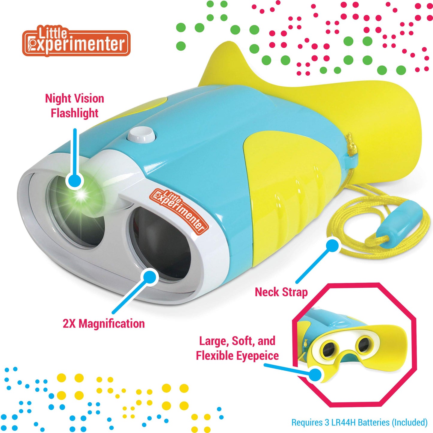 Little Experimenter Night Vision Binoculars for Kids, Flashlight, Ages 3-6