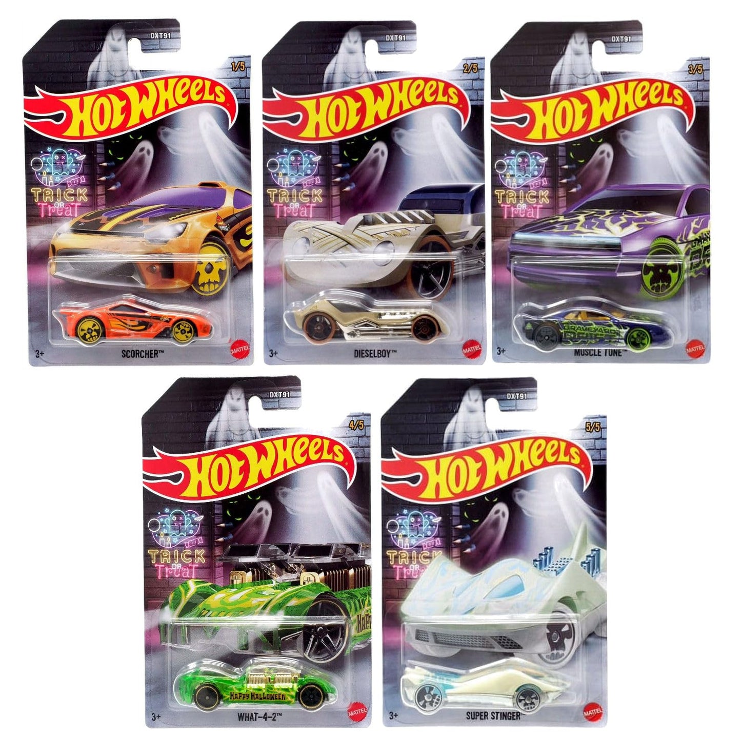 Hot Wheels Mattel 2022 Halloween Die?Cast 5?Vehicle Collector’s Set, Haunted Graphics & Glow Effects, 1:64 Scale, DXT91-956E, Ages 3+