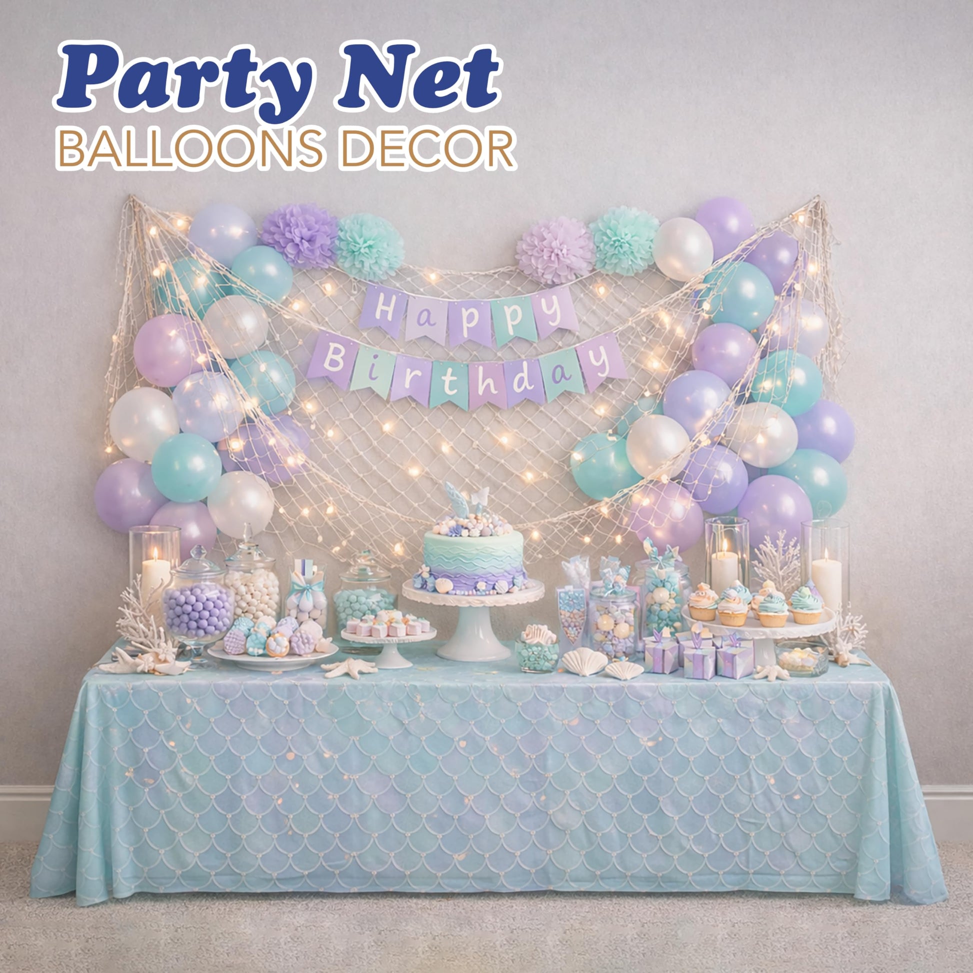 4E's Novelty Fish Net Decorative, Fishnet for Party Decorations, 14 x 4 feet - Fish Netting Decor for Mermaid, Pirate, Shark, Nautical, Under The Sea