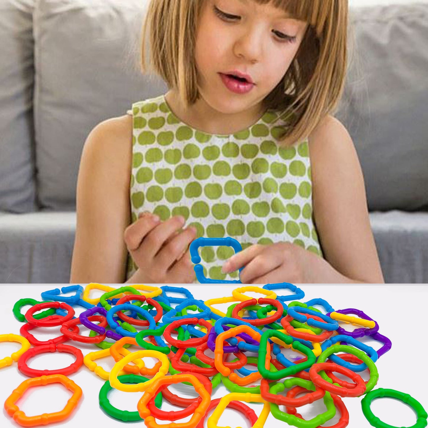 RAINBOW TOYFROG Baby Links Rings - 35 Geometric Linking Chains for Infants & Toddlers - Safe Teething and Sensory Development Toys - Car Seat