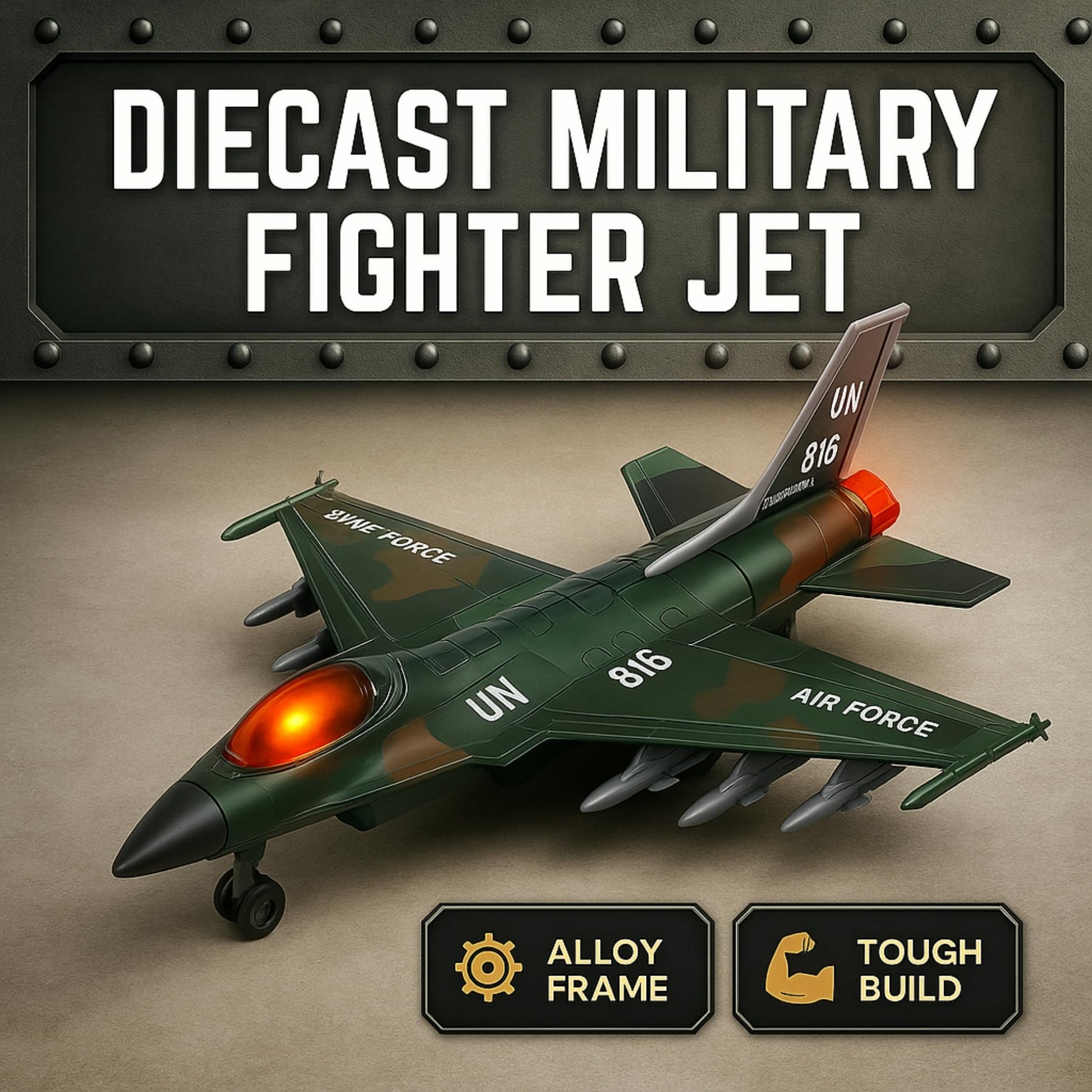 Diecast Fighter Jet Toy Military Falcon Replica Model - 1:400 Scale Airplane Pullback Metal Alloy Aircraft Vehicle with Flashing Lights and Sound