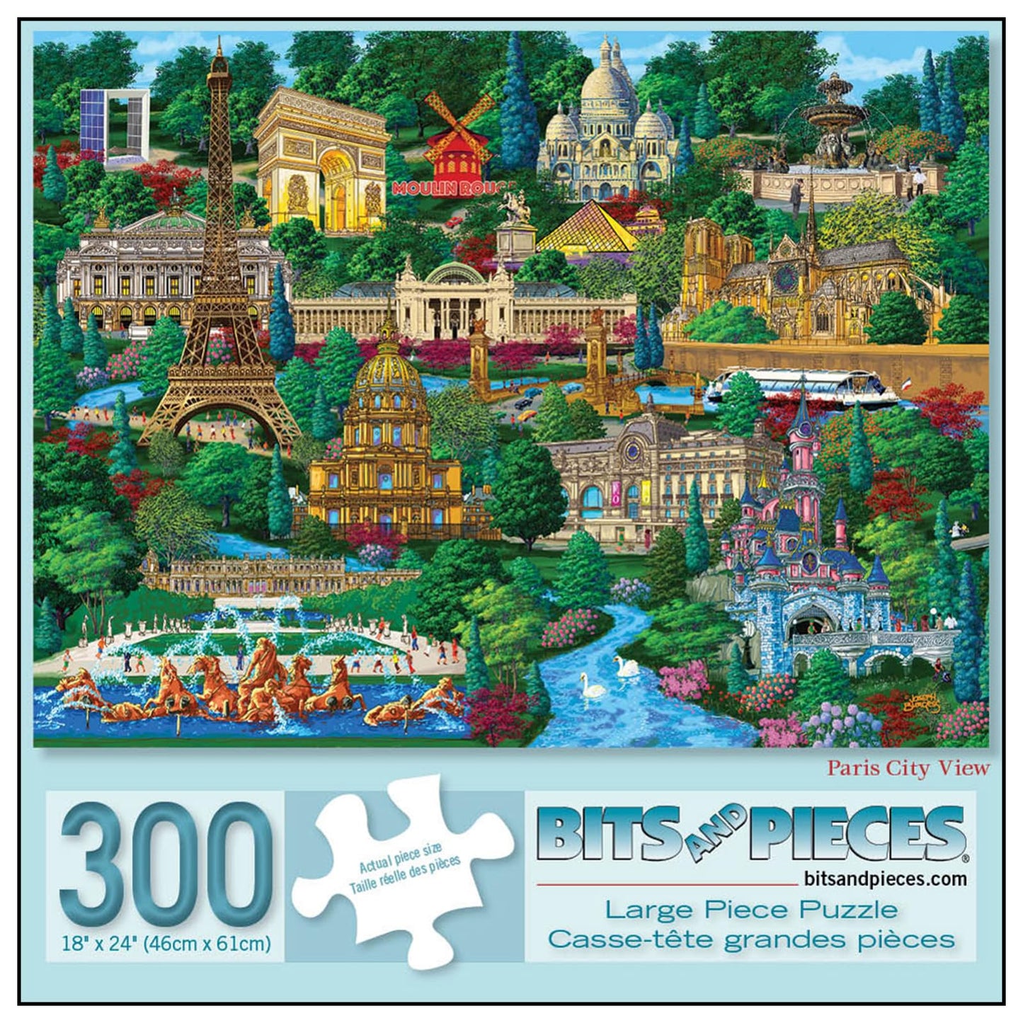 Bits and Pieces 300 Piece Puzzles for Adults - Paris City View - 300 Large Pieces 18" x 24" Jigsaw Puzzles, Eiffel Tower, No 2 Pieces Alike