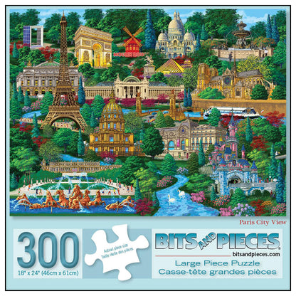 Bits and Pieces 300 Piece Puzzles for Adults - Paris City View - 300 Large Pieces 18" x 24" Jigsaw Puzzles, Eiffel Tower, No 2 Pieces Alike