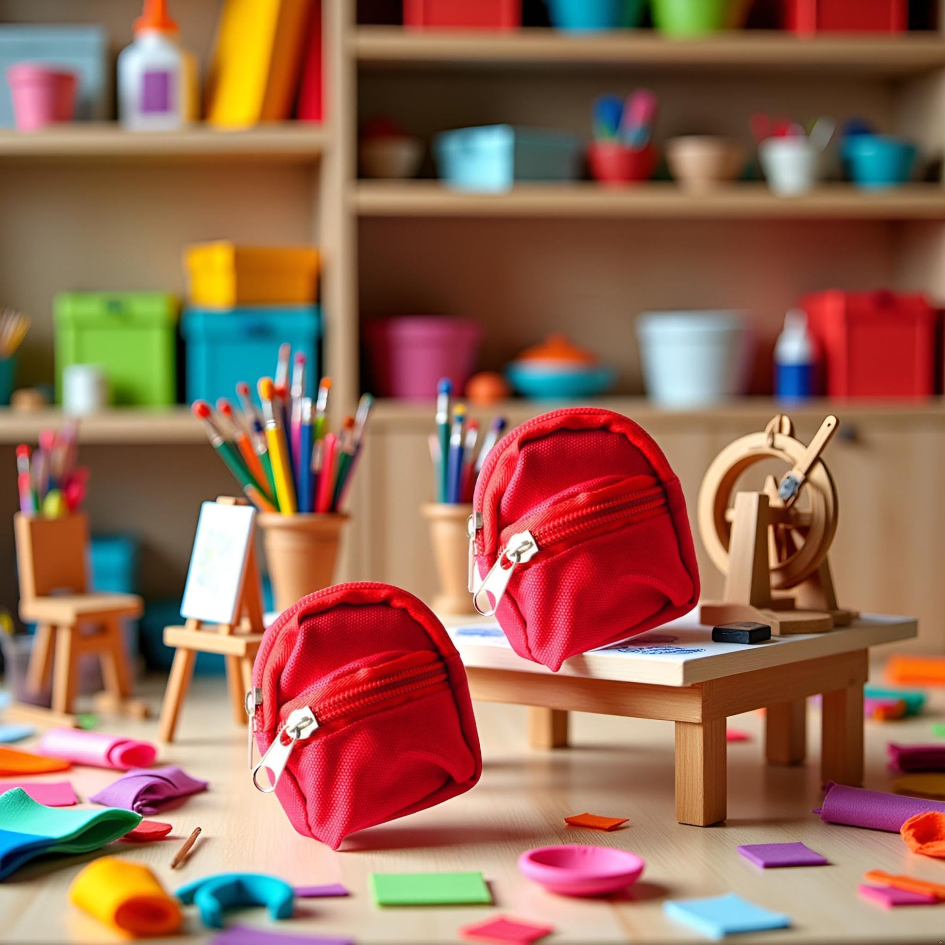 2Pcs Red Mini Doll Backpack School Bag Model Dollhouse School Accessory for 1/6 Scale Dollhouse Décor, Simulation Mini School Bag Model, Dollhouse