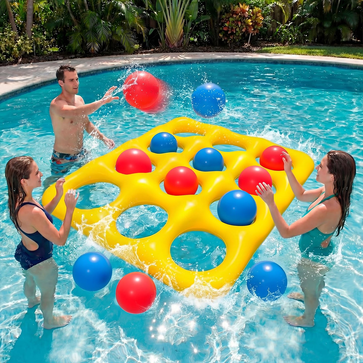 Feyichi Pool Toys, Pool Tic Tac Toe Game Set with 12 Inflatable Balls, Pool Games for Kids/Adults/Teens, Outdoor Water Games, Suitable Pool Beach