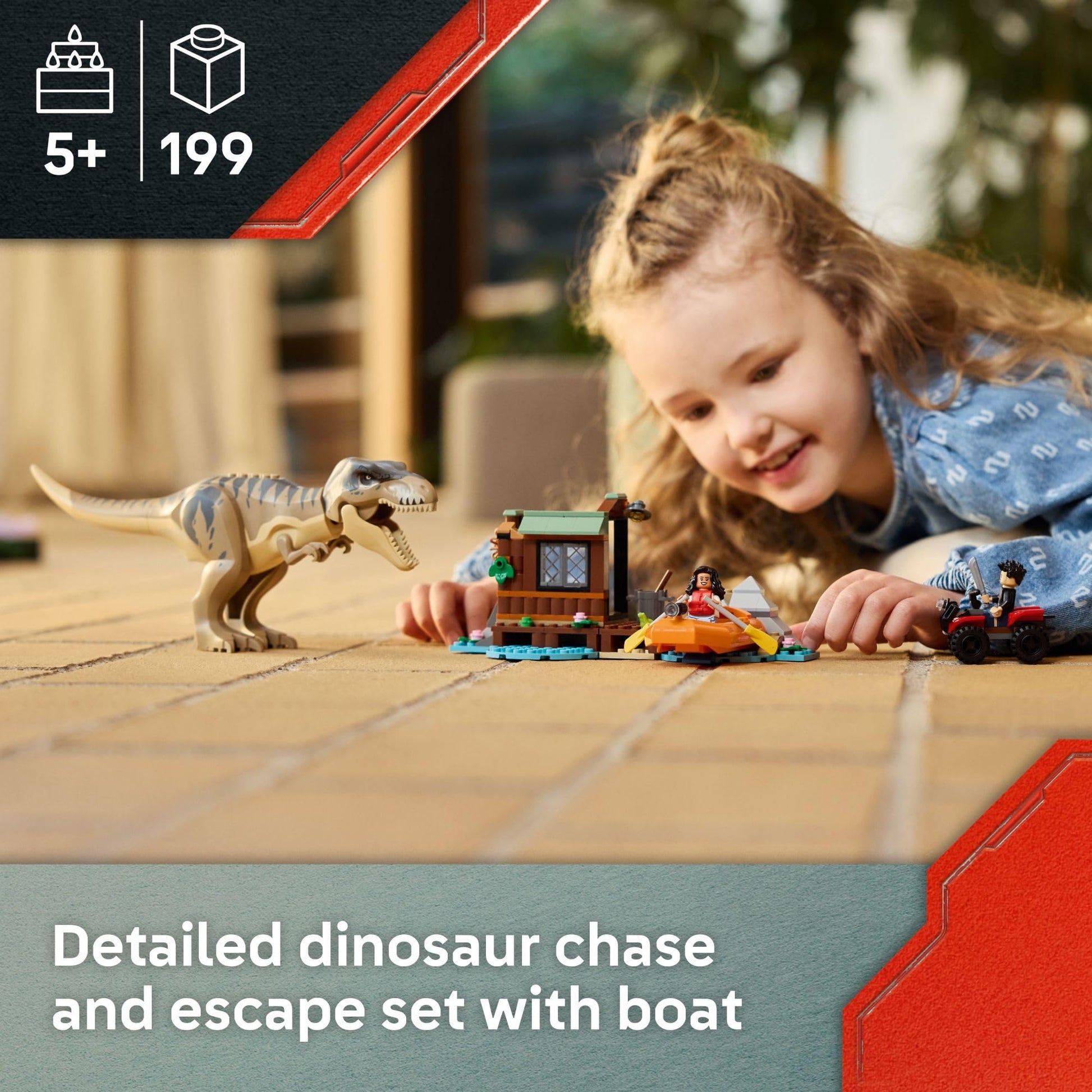 LEGO Jurassic World T. rex River Escape - Dinosaur Toy for Kids, Boys, and Girls, Ages 5-7 - Jurassic World Toy Boat Minifigures - Creative Dinosaur