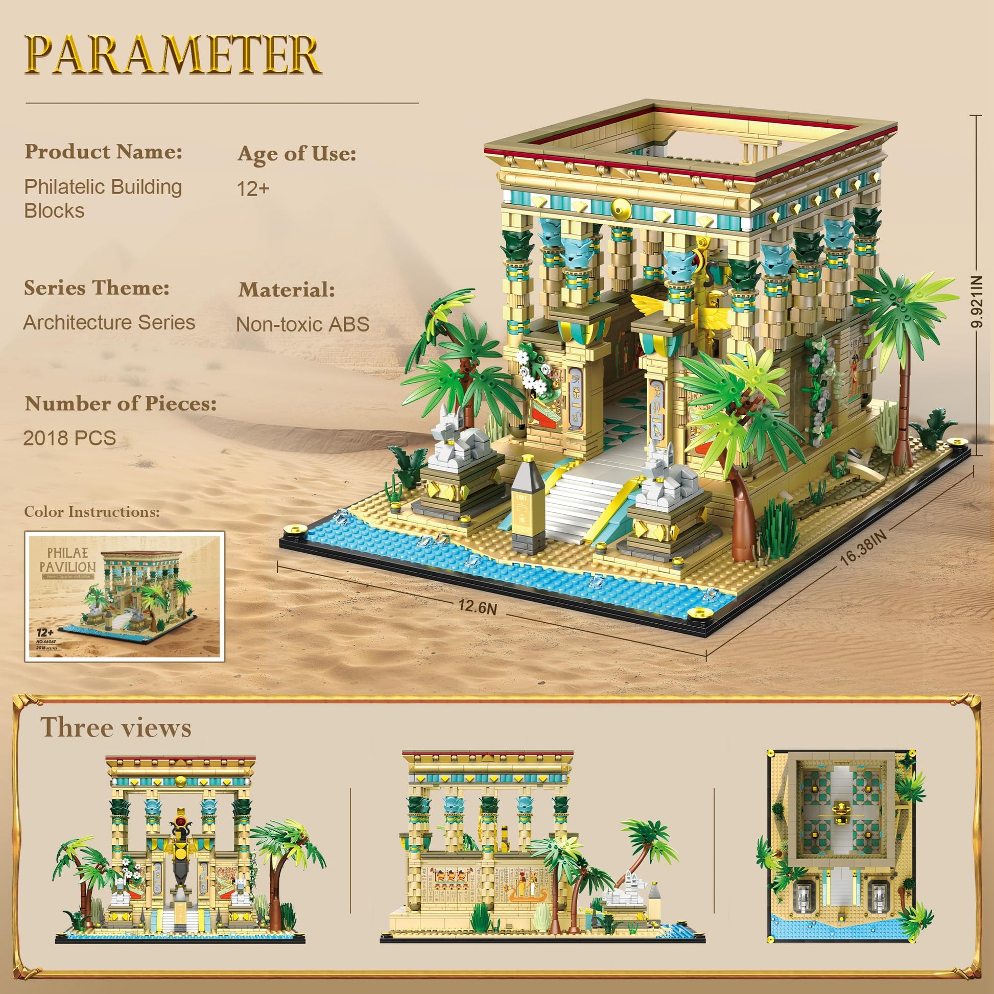 AsmrCap Philaedin Temple Building Set for Adults, Egyptian Architecture Building Blocks, Miniature Nile Temple Scene, Famous Landmark Collection Home