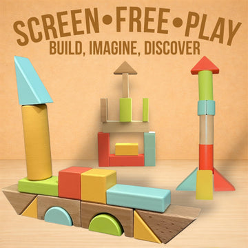 MOD 100-Piece Wood Building Blocks Set - Includes Heavy Duty Shape-Sorter Lid & Storage Bucket Pastel Color Wooden Blocks, Educational Screen-Free Toy