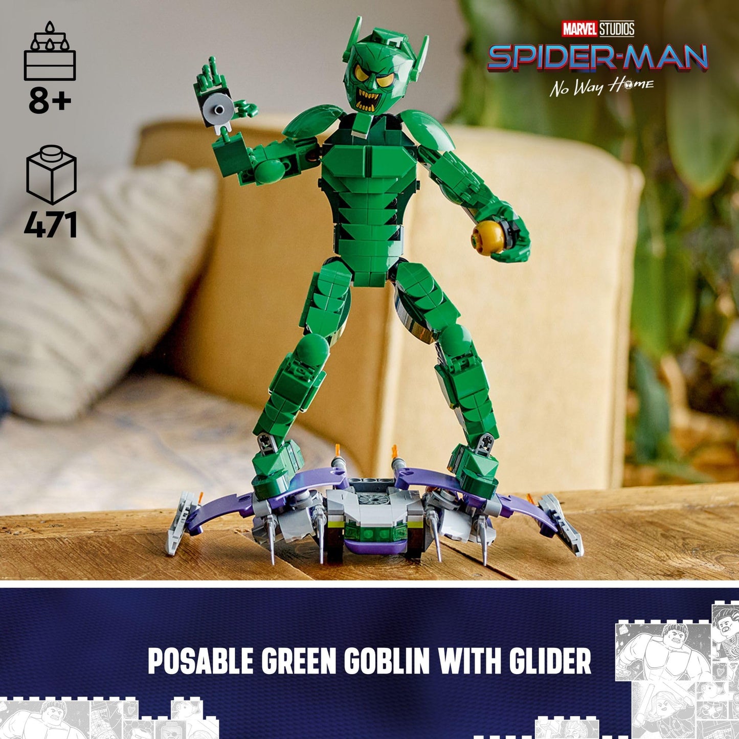 LEGO Marvel Green Goblin Construction Figure - Building Toy for Boys & Girls, Ages 8+ - Marvel Villain Action Figure W/Glider and Pumpkin Bombs - Gift