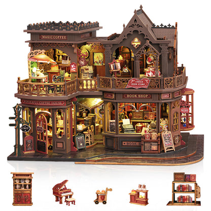 RonmayGift DIY Miniature House Kit, Miniature Dollhouse Kit with Music Box, Mini House Building Kit Book Nook for Adult, Creative Bookshelf Decoration