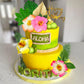 25 PCS Flower Cake Topper Hawaiian Cake Decorations with Palm Leaves Hibiscus Flowers Balls for Hawaii Aloha Jungle Summer Theme Wedding Birthday